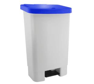 Lixeira com Pedal 050 Litros Branca Tampa Azul Kunber