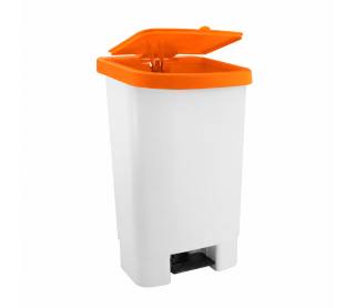 Lixeira com Pedal 050 Litros Branca Tampa Laranja Kunber