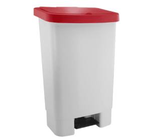 Lixeira com Pedal 050 Litros Branca Tampa Vermelho Kunber